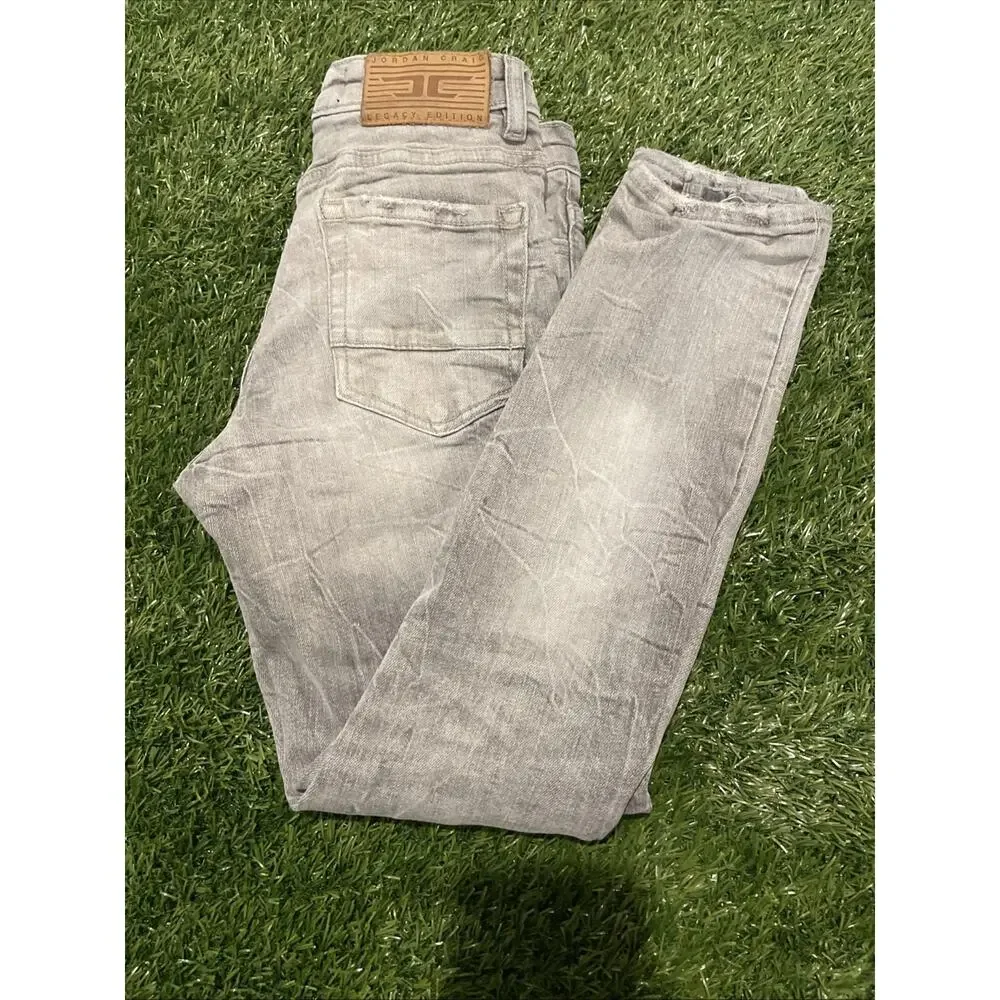 Jordan Craig Boys Legacy Skinny Slim Jeans Sky Gray Ripped Stretch Size 10